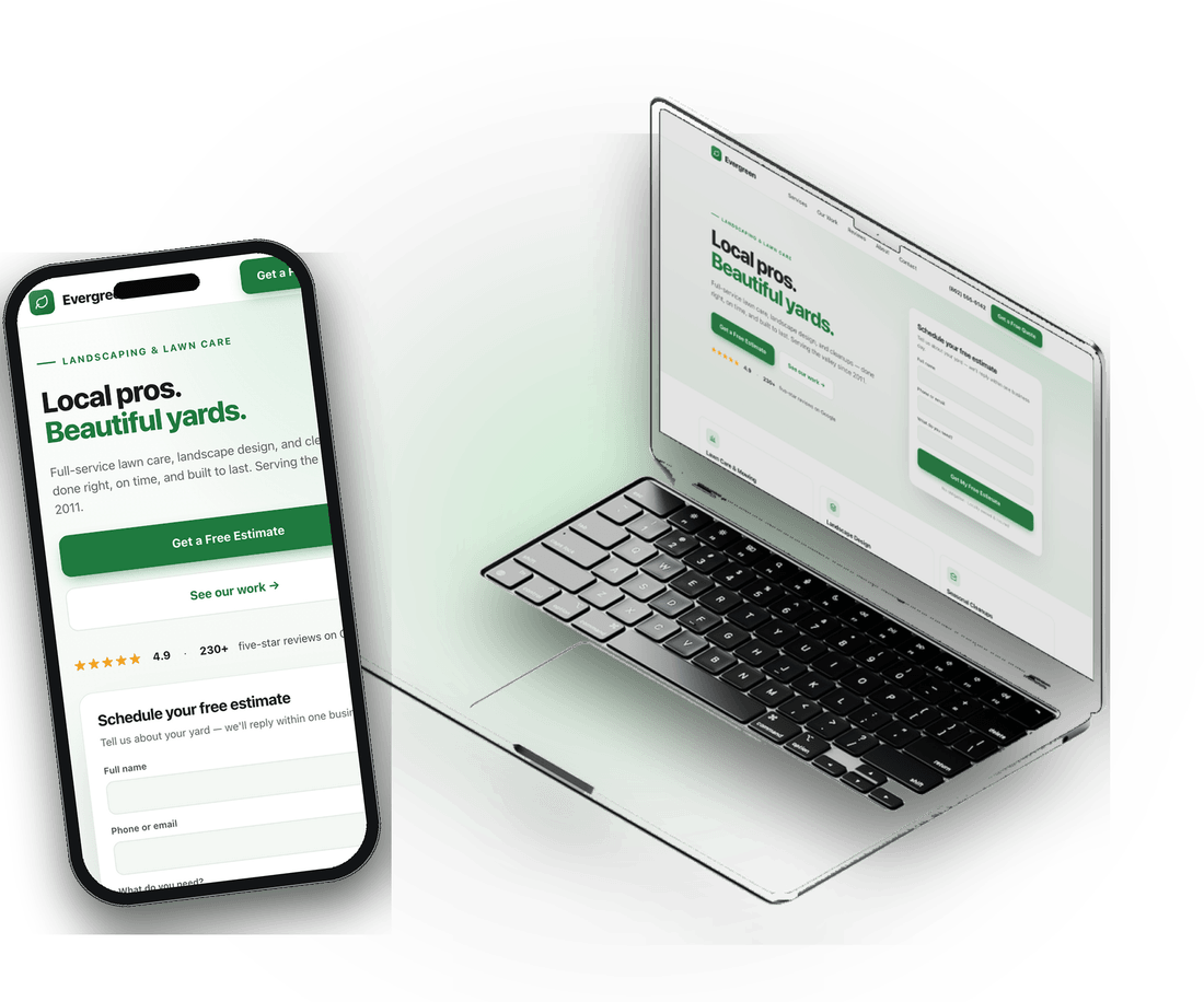 Example of a fast, modern website we build for a local business, shown on a laptop and phone